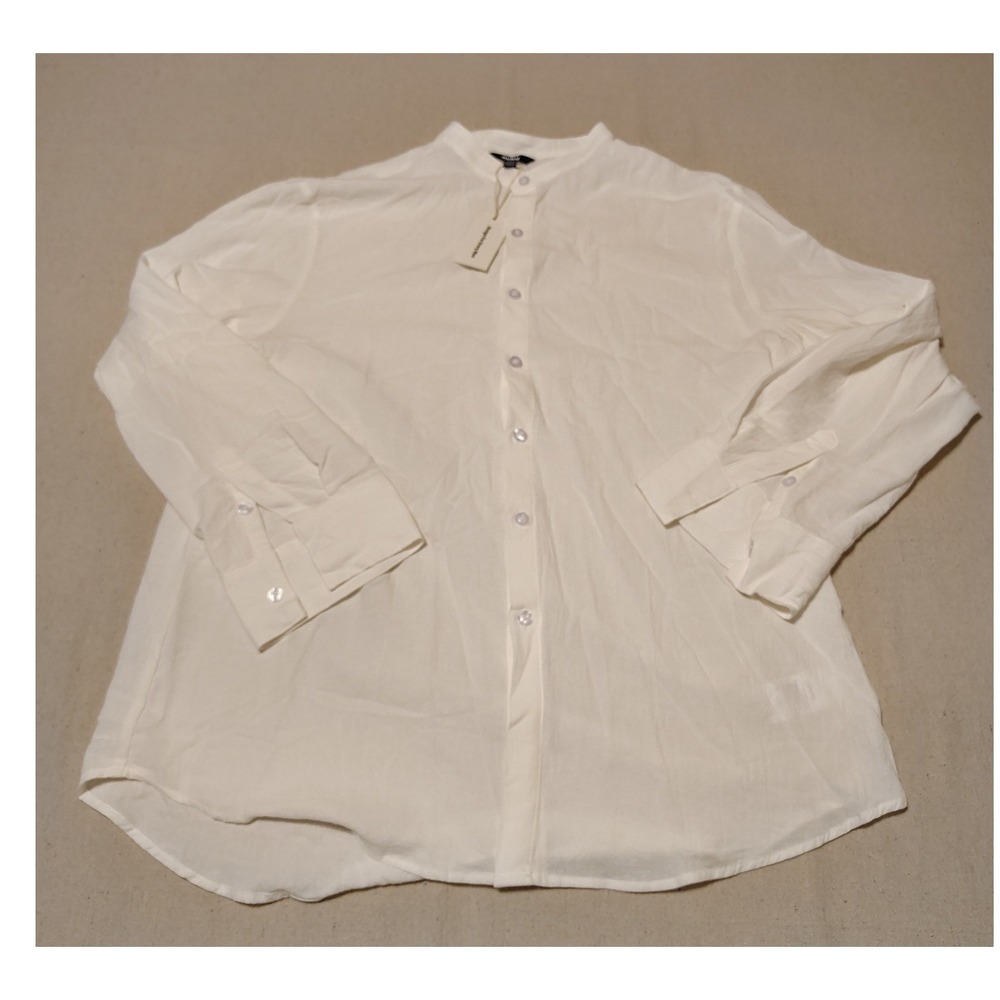 Ouku Mens XXL White Mandarin Collar Long Sleeve Button Down Shirt NWT